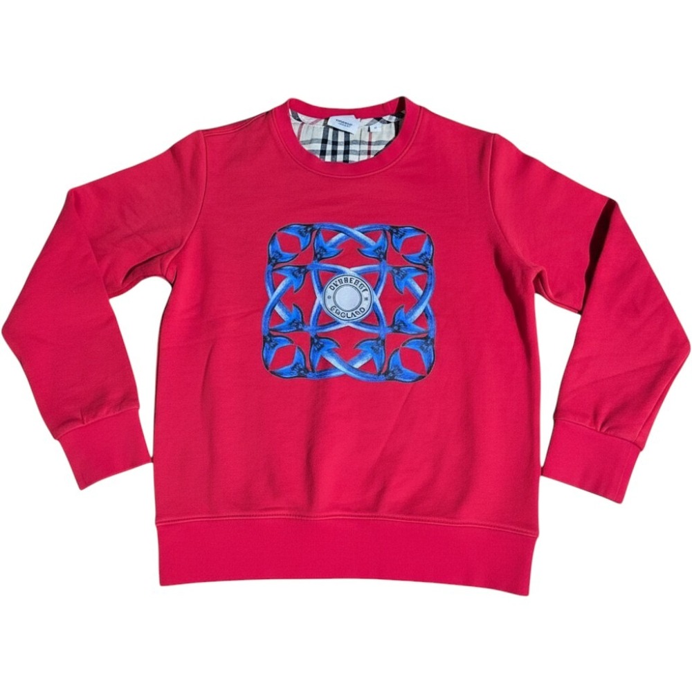 Burberry London England Mens Red Graphic Logo Sweatshirt Crewneck Size M